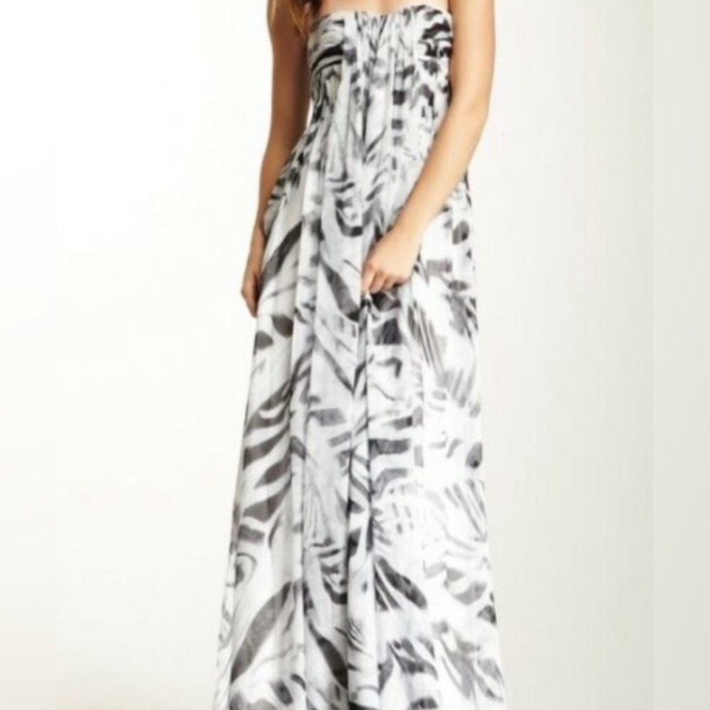 $890 NEW Halston Heritage Strapless Chiffon Silk Gown Train Dress SZ 8 /M Bridal - Picture 1 of 11